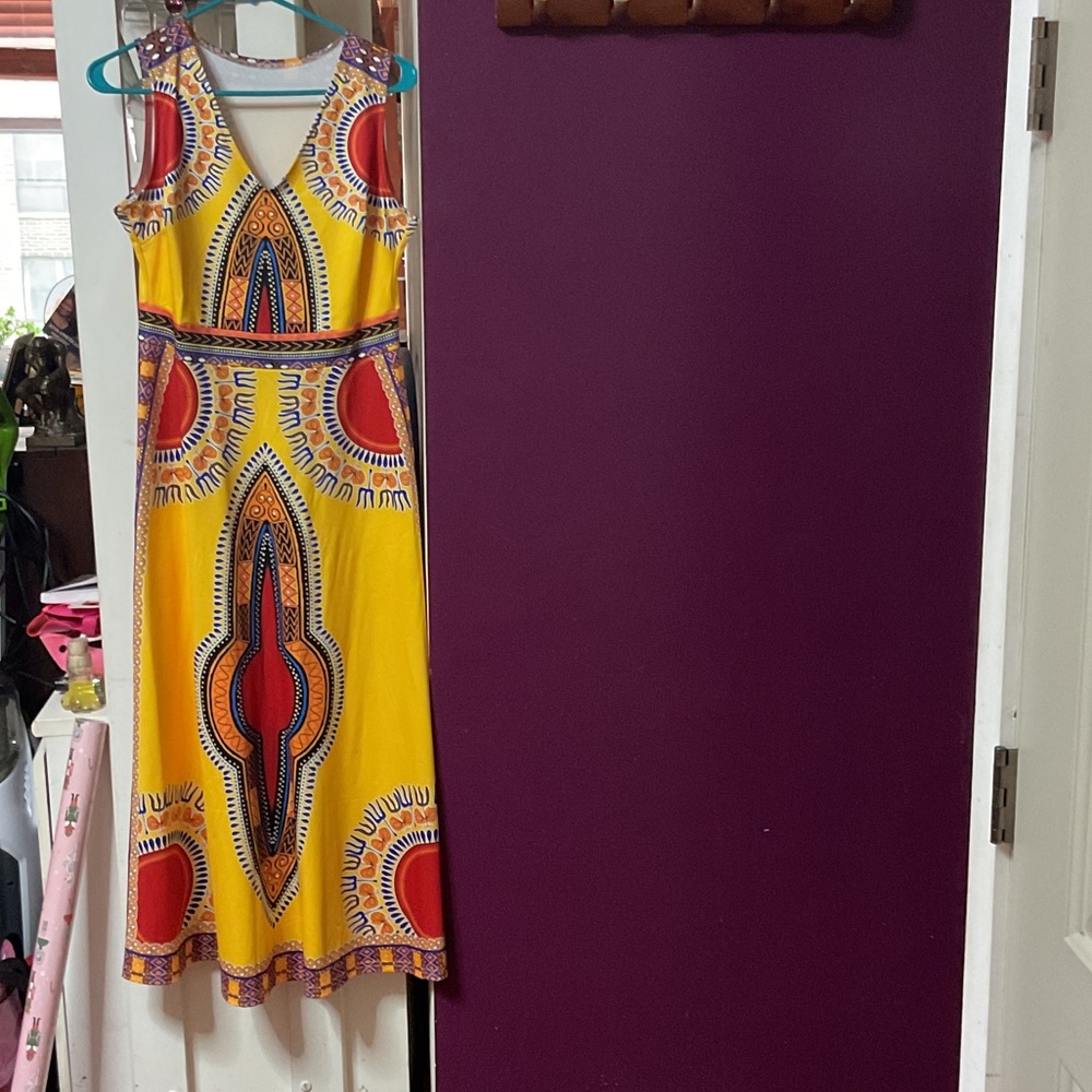 Sunburst Yellow Patterned Midi Dress